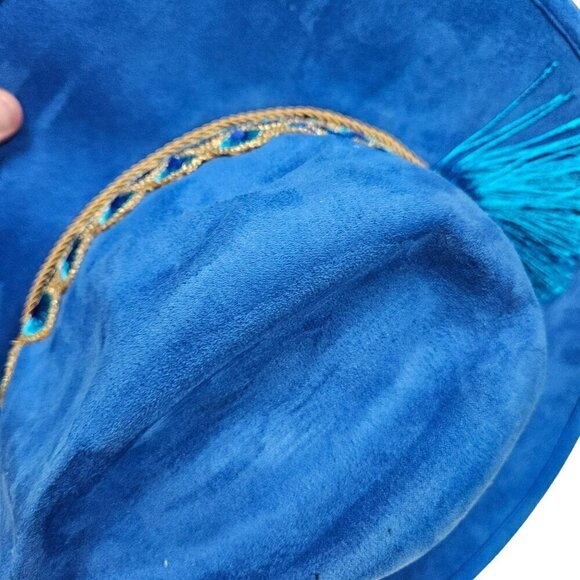 Peacock Royal Blue Velvet Cowboy Wide Brim Hat Tassel Embroidered Ribbon‎ Band M main image 13